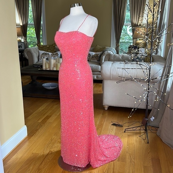 Jovani Pink Beaded Silk Gown with Train 10 - Picture 1 of 17
